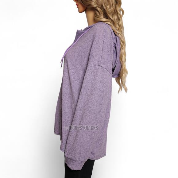 SHEIN Purple Knit Hooded Pullover Oversized Lightweight Sweatshirt Size L - Picture 3 of 6